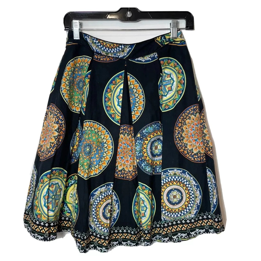 Red Herring Pleated‎ A-Line Skirt Womens Size 8 Black Floral Print Knee Length